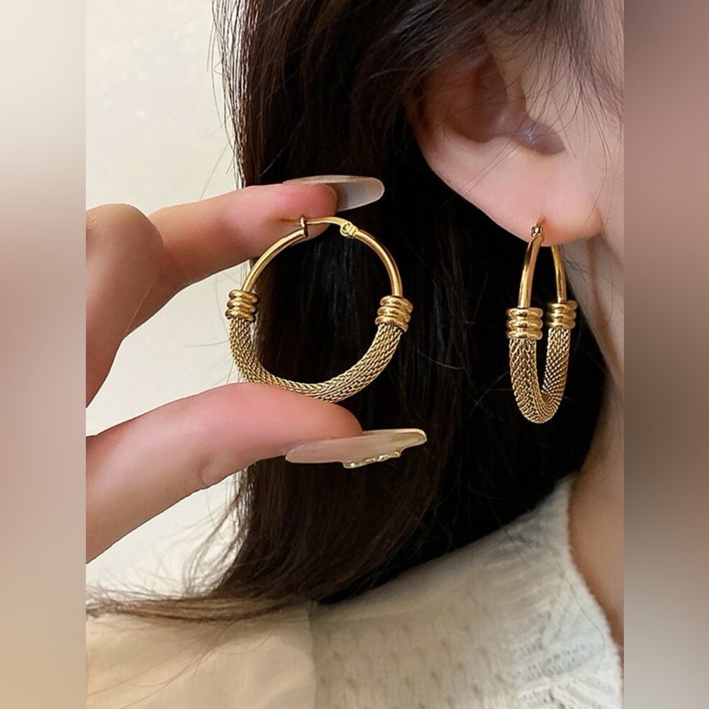 NEW Vintage Stainless Steel Round Hoop Earrings